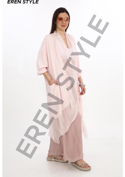 Italyan Ipek Detaylı Oversize Kaftan & Bluz