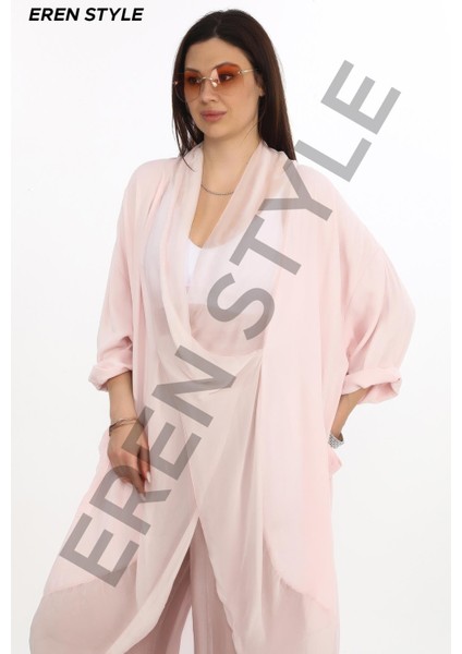Italyan Ipek Detaylı Oversize Kaftan & Bluz