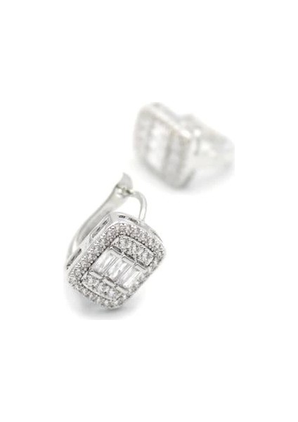 Baget Taşlı Küpe - Gümüş