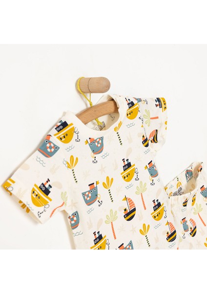 Erkek Bebek Pijama Takım Çıtçıtlı Bisiklet Yaka Kısa Kol
