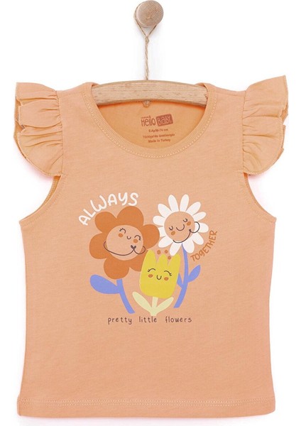 Basic Kız Gülen Çiçek Baskılı Atlet T-Shirt Kız Bebek
