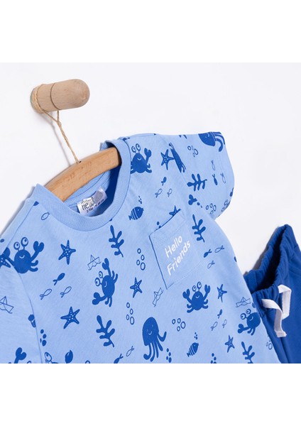 Under The Sea Deniz Kabuğu Baskılı Erkek Tshirt-Şort Erkek Bebek