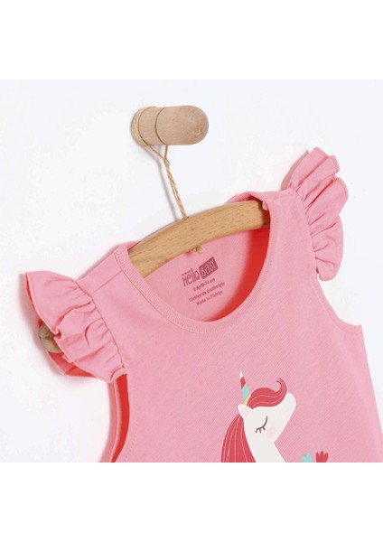 Kız Bebek Basic Tişört Bisiklet Yaka Atlet Kol Koyu Pembe