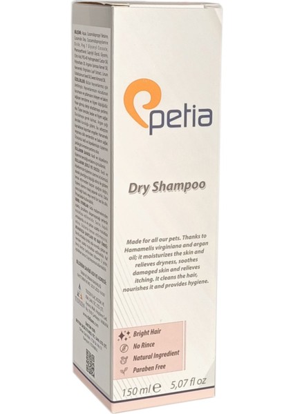 Petia Paw Dry Shampoo Doğal Kedi ve Köpek Kuru Köpük Şampuanı 150 ml