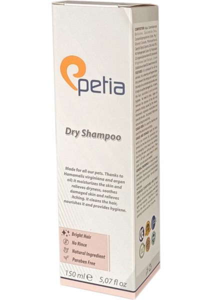 Petia Paw Dry Shampoo Doğal Kedi ve Köpek Kuru Köpük Şampuanı 150 ml