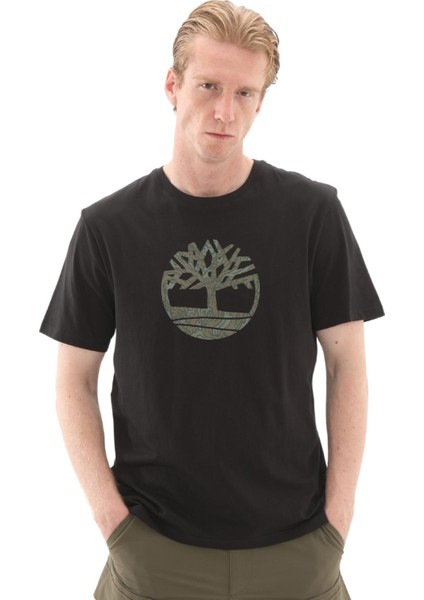 TB0A6DTS0011 Timberland Kennebec Rıver Camo Tree Logo Short Slee Erkek T-Shirt Siyah