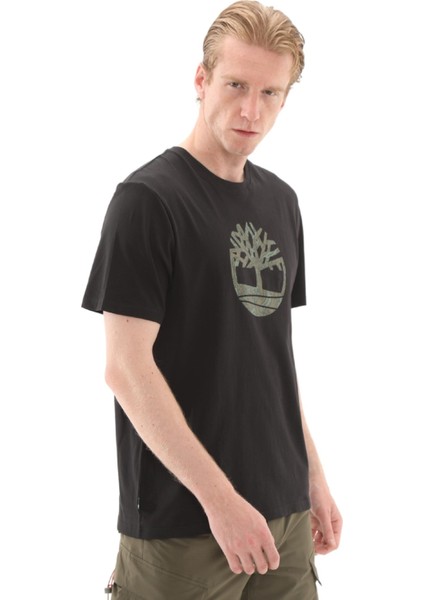 TB0A6DTS0011 Timberland Kennebec Rıver Camo Tree Logo Short Slee Erkek T-Shirt Siyah modelleri