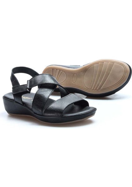 Kadın Deri Rahat Yazlık Casual Günlük Sandalet Siyah 864zar05