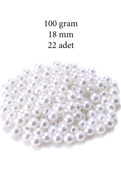 100 Gram 18MM Beyaz Renk Plastik Inci Boncuk Çanta ve Takı Yapım Boncuğu (~22 Adet)