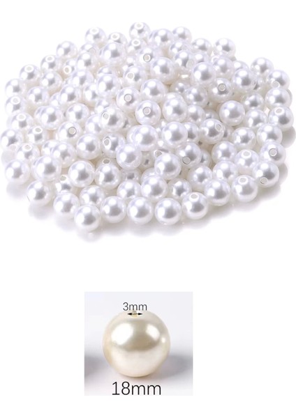 100 Gram 18MM Beyaz Renk Plastik Inci Boncuk Çanta ve Takı Yapım Boncuğu (~22 Adet)