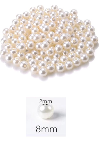 100 Gram 8mm Krem Renk Plastik Inci Boncuk Çanta ve Takı Yapım Boncuğu (~320 Adet)