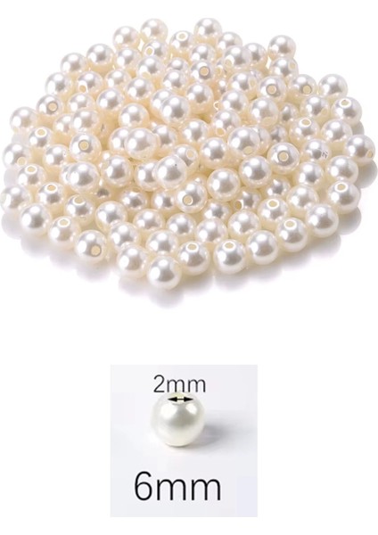 250 Gram 6mm Krem Renk Plastik Inci Boncuk Çanta ve Takı Yapım Boncuğu (~1.875 Adet)