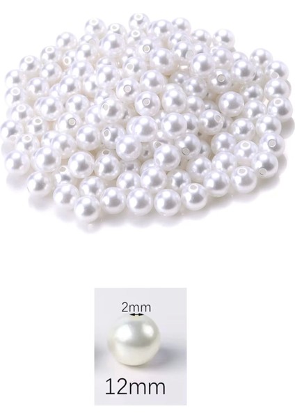 250 Gram 12MM Beyaz Renk Plastik Inci Boncuk Çanta ve Takı Yapım Boncuğu (~200 Adet)