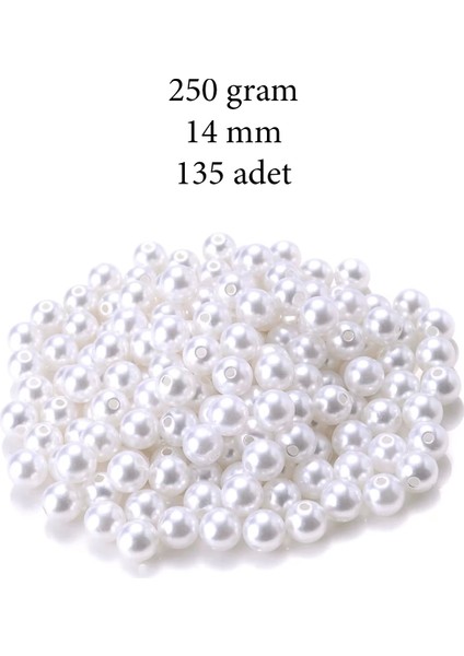 250 Gram 14MM Beyaz Renk Plastik Inci Boncuk Çanta ve Takı Yapım Boncuğu (~135 Adet)