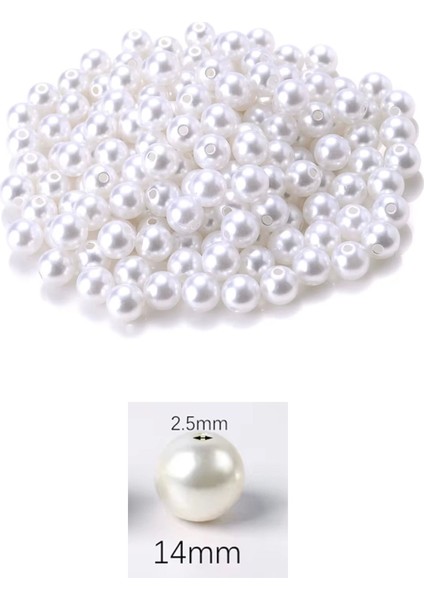 250 Gram 14MM Beyaz Renk Plastik Inci Boncuk Çanta ve Takı Yapım Boncuğu (~135 Adet)
