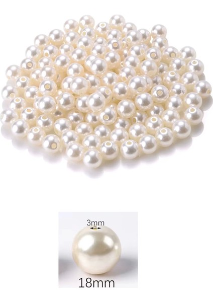 1.000 Gram (1 Kg.) 18MM Krem Renk Plastik Inci Boncuk Çanta ve Takı Yapım Boncuğu (~220 Adet)