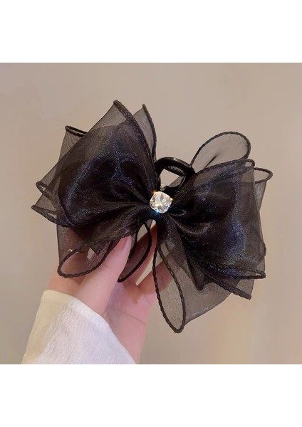 Oryantal Unsurlu Üst Düzey Saten Siyah Köpekbalığı Klipsli Başlık, Başın Arkasında Saç Tokası Kavrayıcı Dekorasyonu (Yurt Dışından)