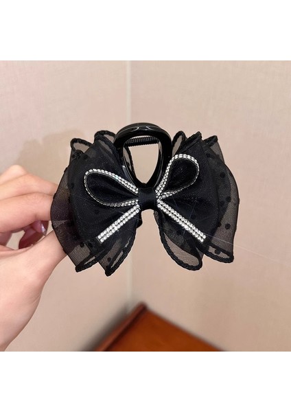 Oryantal Unsurlu Üst Düzey Saten Siyah Köpekbalığı Klipsli Başlık, Başın Arkasında Saç Tokası Kavrayıcı Dekorasyonu (Yurt Dışından)