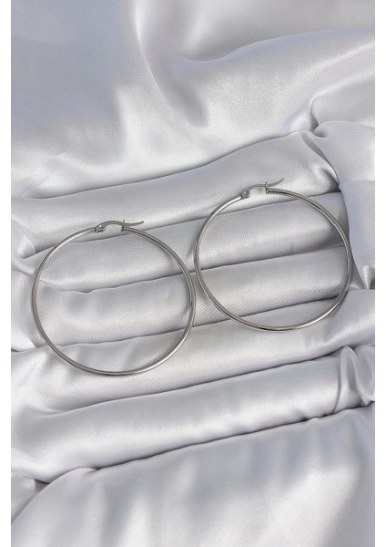 Heyf 316 Çelik Gümüş Renk 53 mm Halka Model Kadın Küpe