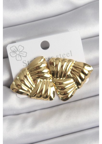 Heyf 316 Çelik Gold Renk Işlemeli Üçgen Model Kadın Küpe