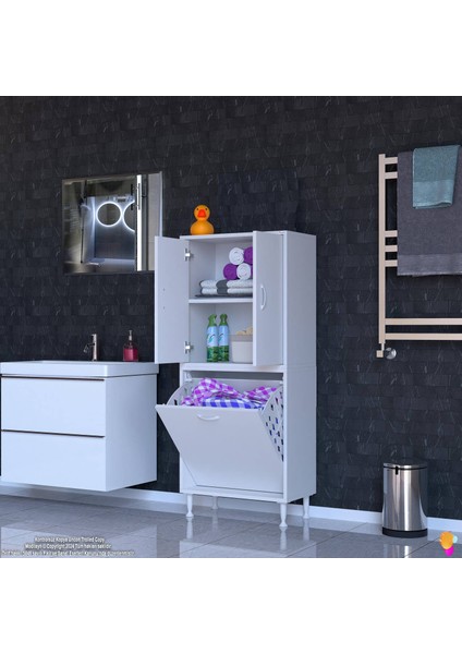 60 x 138 x 32,5 Cm' Lik Kapak Içi Çift Raflı, Tek Göz Patates,soğan Sepetli Çok Amaçlı Dolap