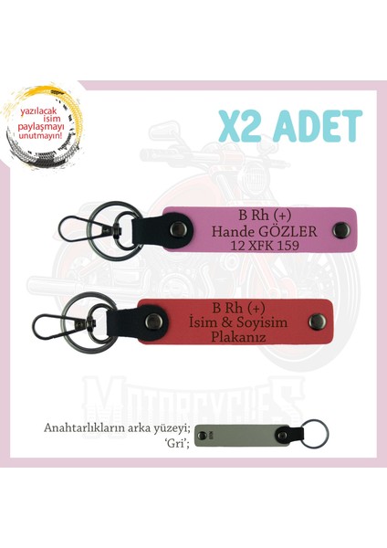Yol Sürücülerine Özel Anı Hediye Isim Plaka, B Rh (+) Kan Grubu X2 Anahtarlık, Nar Çiçeği-Pembe-Gr