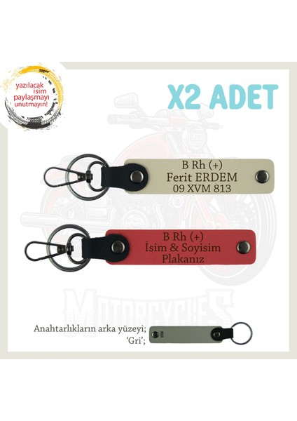 Hız Severlere Özel Isim Plaka ve B Rh (+) Kan Grubu Yazılı Deri X2 Anahtarlık, Nar Çiçeği-S Kahve-Gr