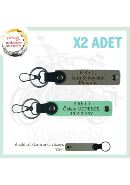 Hız Aşıkları Için, Isim Plaka ve B Rh (-) Kan Grubu Yazılı Hediyelik X2 Anahtarlık, Kül Gri-Yeşil-Gr