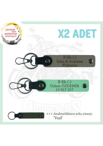 Hız Aşıkları Için Isim Plaka ve B Rh (-) Kan Grubu Yazılı Hediyelik X2 Anahtarlık, Kül Gri-Yeşil-Ysl