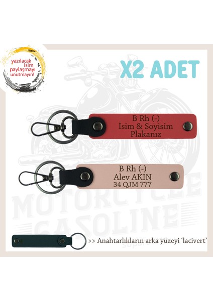 Motosiklet Severlere Isim Plaka ve B Rh (-) Kan Grubu X2' Li Anahtarlık, Nar Çiçeği-Yavruağzı-Laci