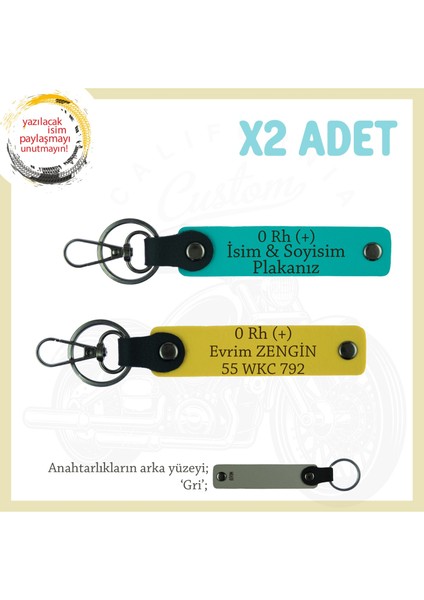 Hız Severlere Özel Isim Plaka ve 0 Rh (+) Kan Grubu Yazılı X2 Anahtarlık Hediyesi, K Turkuaz-Sarı-Gr