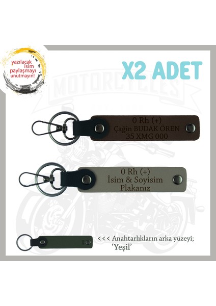 Kardeş Için Isim Plaka ve 0 Rh (+) Kan Grubu Yazılı Kişiselleşmiş X2 Anahtarlık, Kül Gri-K Kahve-Ysl