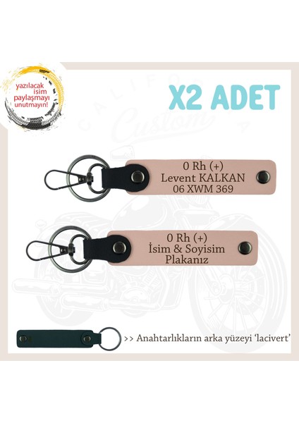 Sürücüler Için, Isim Plaka ve 0 Rh (+) Kan Grubu Yazılı, 2'li Anahtarlık Hediye Set, Yavruağzı-Laci