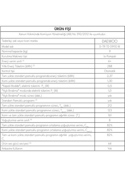 D-Tr Td 09110 W 9 kg Kurutma Makinesi