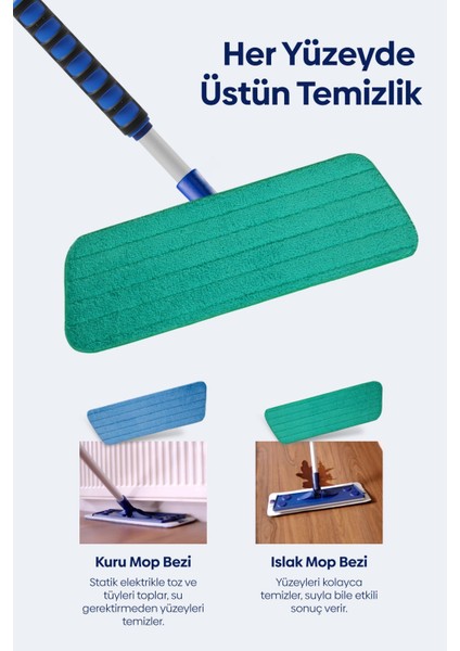 Mikrofiber Teleskopik Islak ve Kuru Bezli Mop 2'li Set modelleri