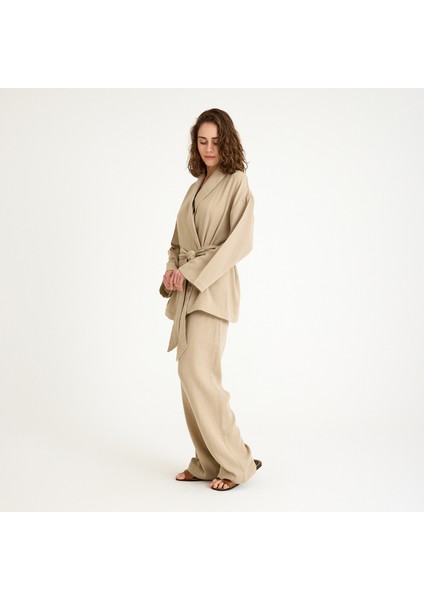 %100 Pamuklu Dokuma Şal Yaka Müslin Kimono-Pantolon Alt Üst Takım fiyatları