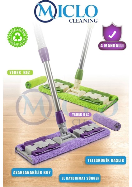 Mandallı Teleskobik Mop +2 Bez