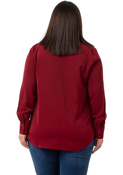 Büyük Beden Kabartmalı Kumaş Detaylı Bordo Gömlek modelleri