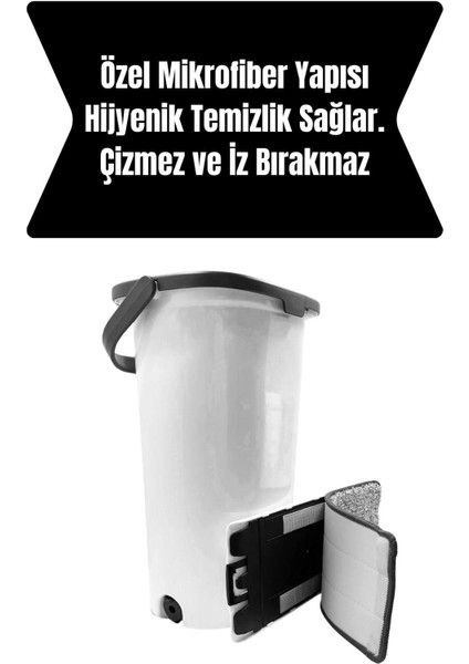 İzmir Luna Beyaz Flat Mop – Mikrofiber Tablet Mop 360° Dönebilen Saplı Temizlik Seti