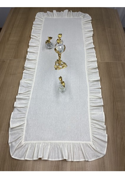 %100 Pamuklu Bej Ham Keten Fırfırlı Runner 40X110 cm fiyatları