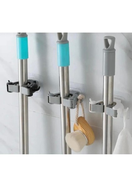 Çok Amaçlı Paspas ,süpürge, Fırça ve Mob Askısı Sap Tutucu Mutfak ve Banyo Askısı 3 Lü Set