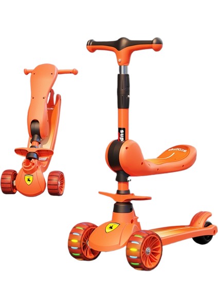 Çocuk Scooter 3'ü 1 Arada 3-6 Yaş Erkek ve Kız Scooter Bebek Oturabilir ve Kaygan Scooter'a Binebilir (Yurt Dışından)