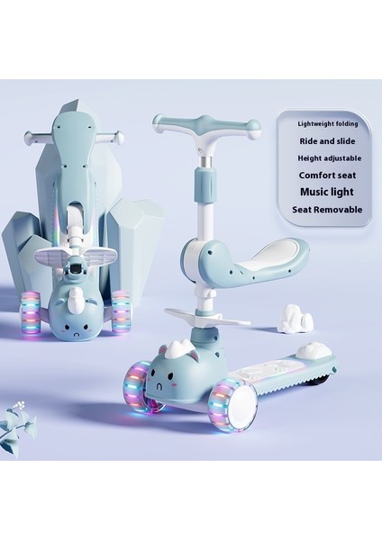 Yeni Scooter Çocuk 3'ü 1 Arada Scooter Oturabilir ve Katlanabilir Bir Anahtarı Kaydırabilir (Yurt Dışından)