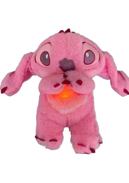Lilo ve Stitch Nefes Alan Çocuk Peluş Sakinleştirici Oyuncak Karikatür Bebek Müzik Işık Uyku Oyuncağı Pembe Stitch (Yurt Dışından)