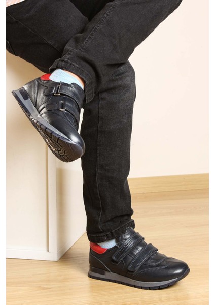 Hakiki Deri Lacivert Kırmızı Unisex Çocuk Casual Ayakkabı 006fa900