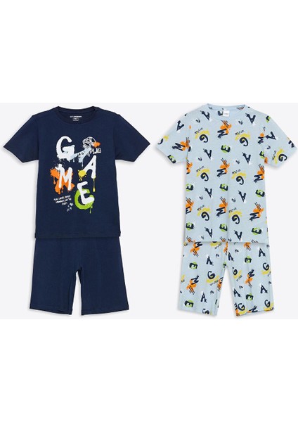 Bisiklet Yaka Erkek Çocuk Şortlu Pijama Takımı 2'li (S5)
