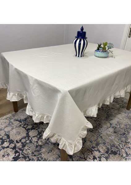 %100 Ham Pamuklu Keten Fırfırlı Masa Örtüsü 160X220 cm Mutfak Salon Masa Örtüsü fiyatları