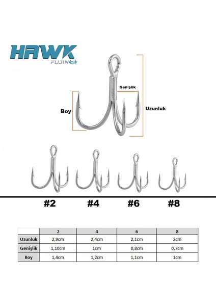 Hawk Süper Anti-Rust Üçlü Kanca