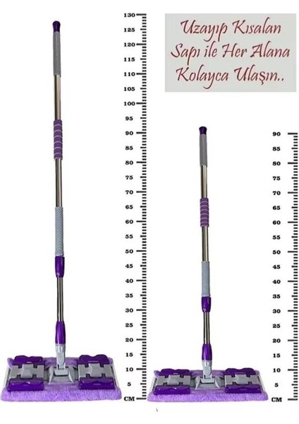 Sihirli Teleskobik Mikrofiber Mop Ayarlanabilir 1 Adet Yedek Bez