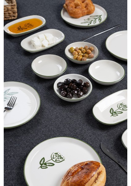 14 Parça 6 Kişilik Handmade Yeşil Çiçek Kahvaltı Takımı - Lüx Kahvaltılık Sunum Seti